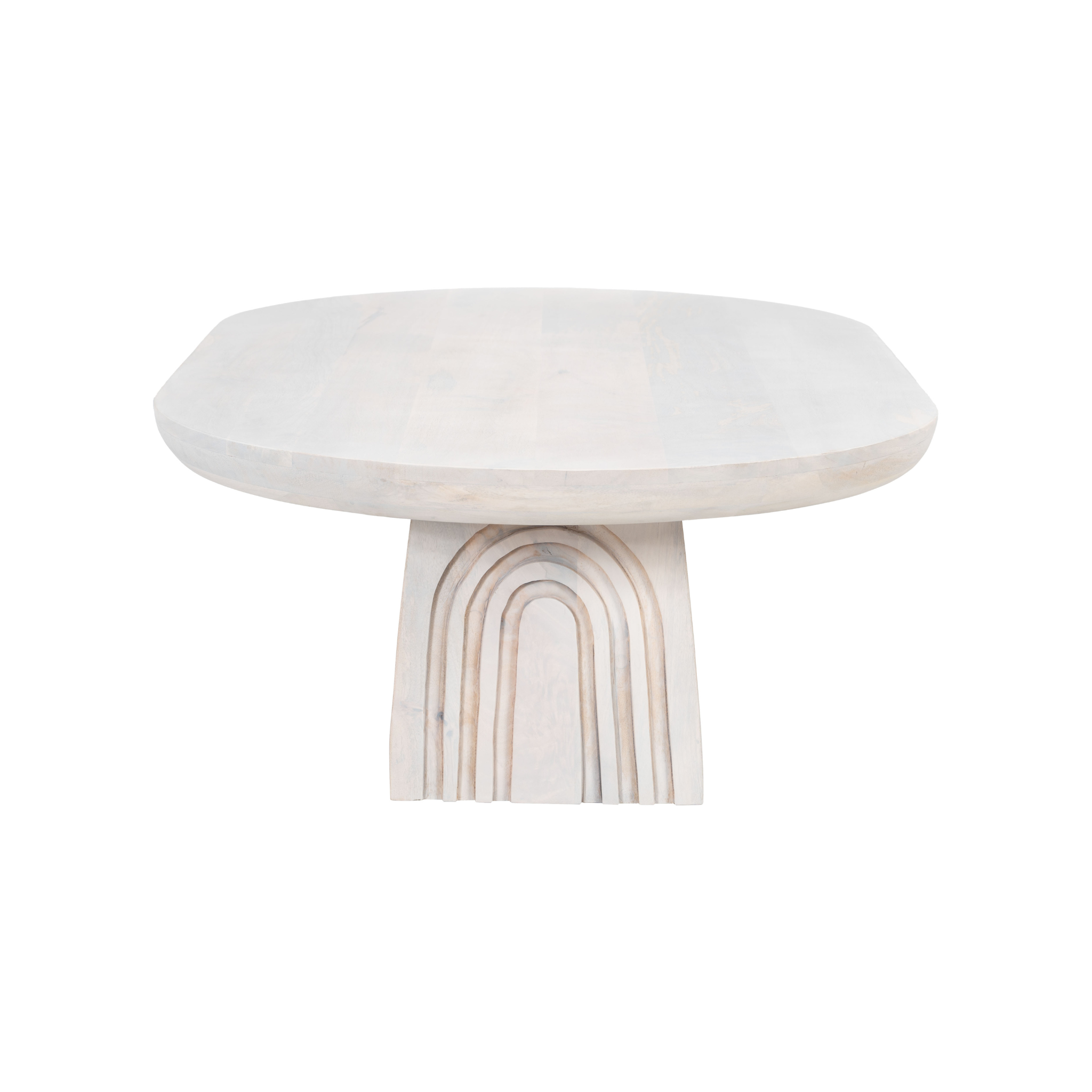Mesa de centro moderna con base de arcos tallados en madera maciza blanca