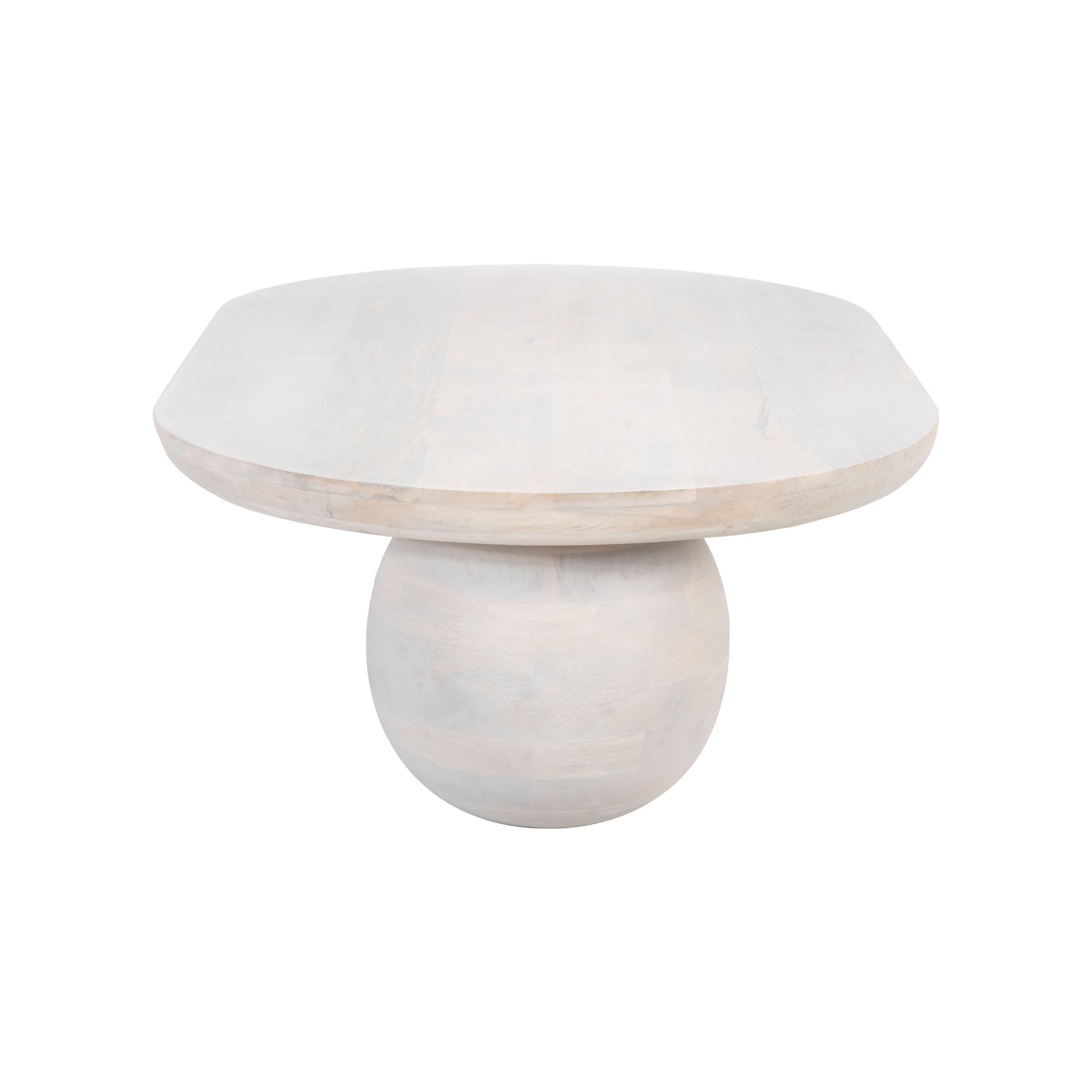 Vista lateral de mesa de centro con diseño asimétrico en madera de mango