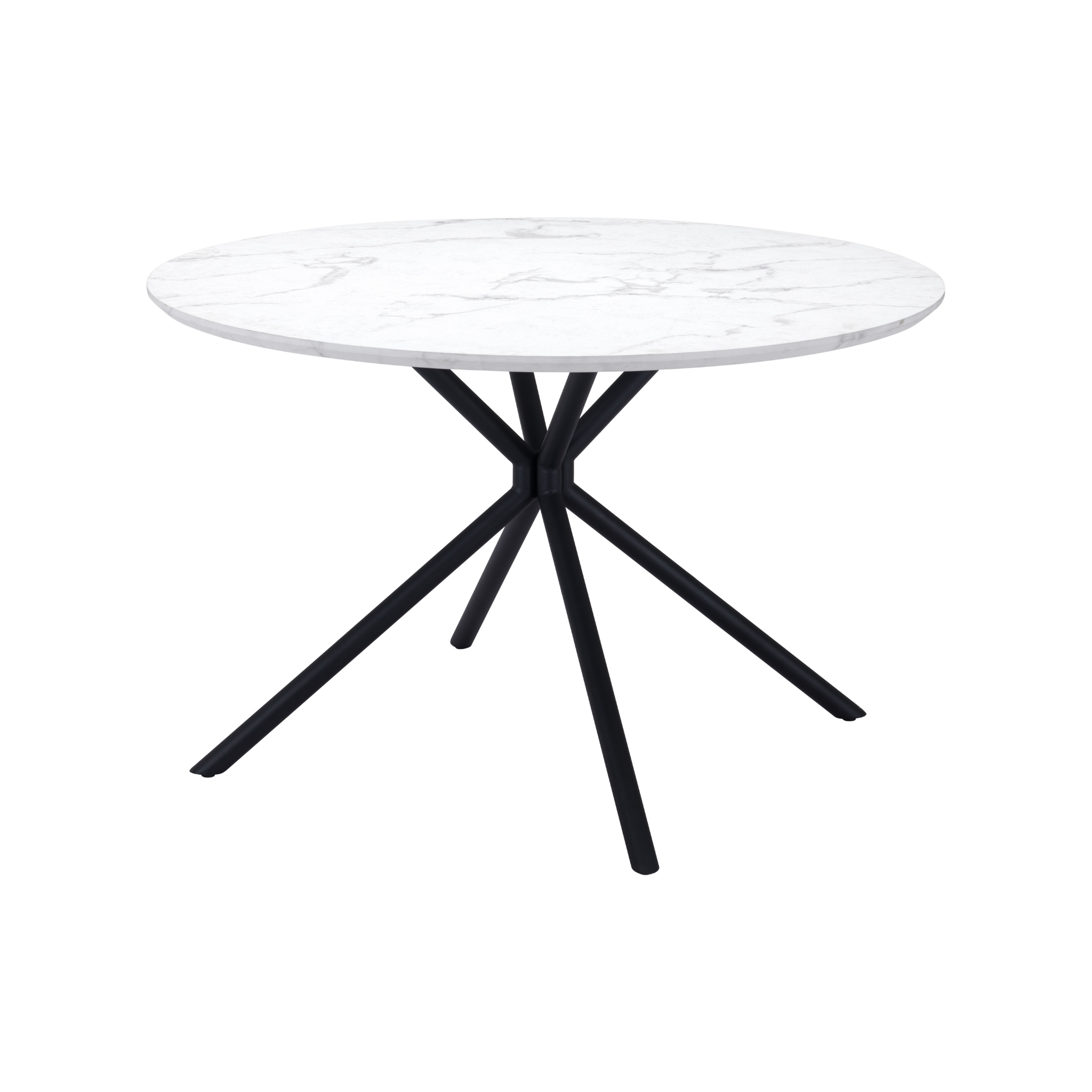 Vista frontal de la mesa Amiens con cubierta redonda de mármol sintético