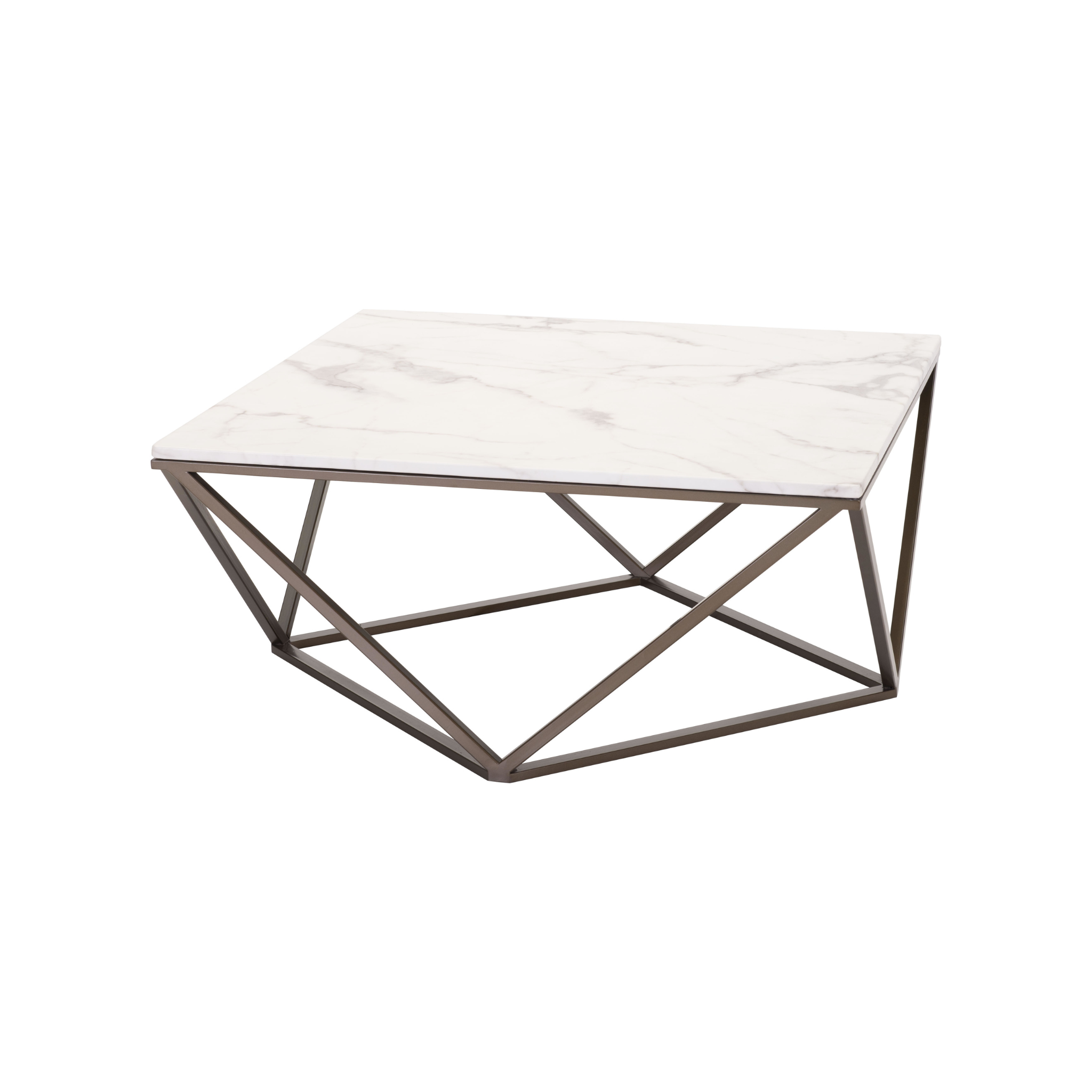 Mesa Tintern vista desde el lateral, destacando su base de diseño arquitectónico metálico