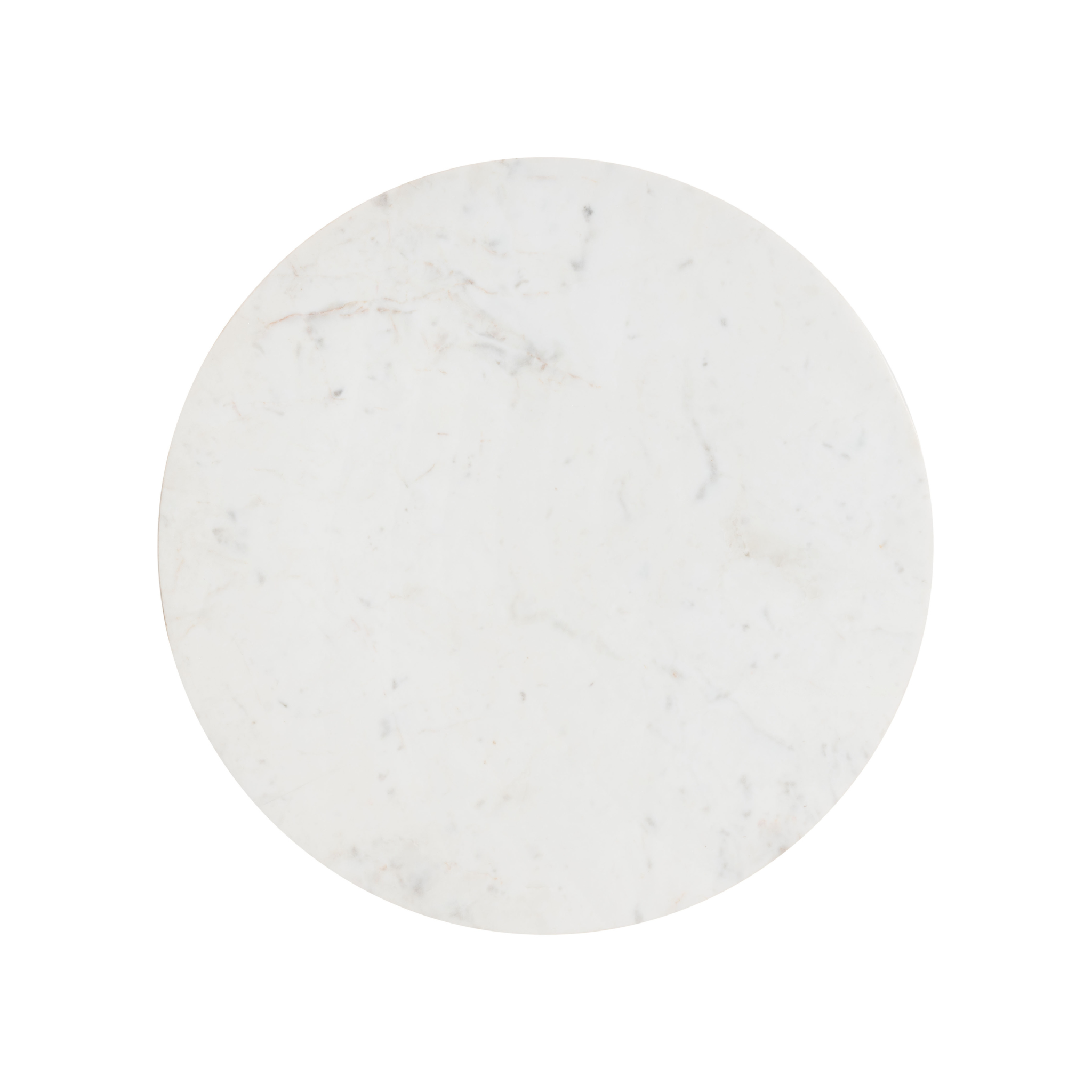 Vista cenital de la cubierta de mármol blanco natural de la mesa de centro Revna.