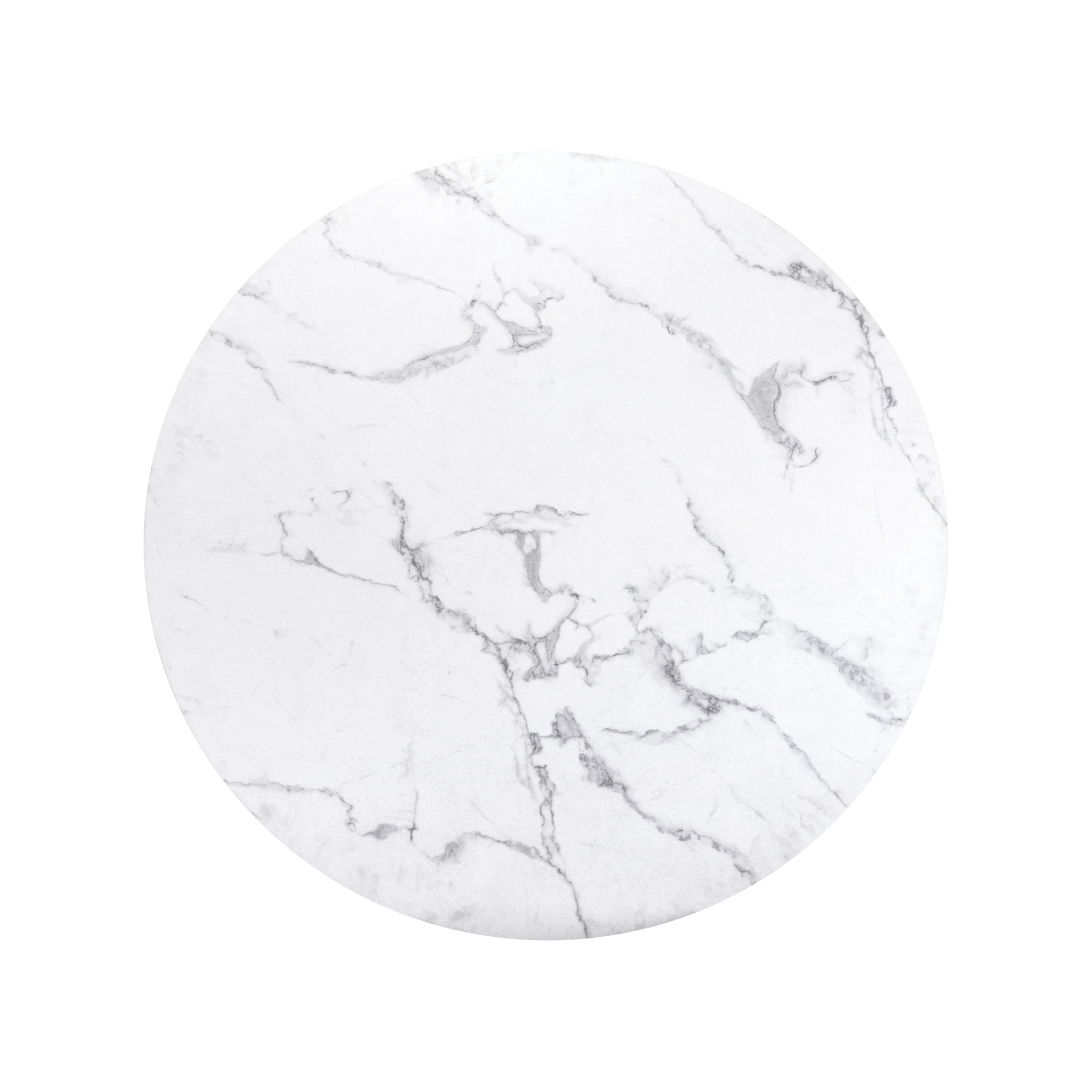 Vista superior de la mesa Amiens mostrando el veteado del mármol sintético