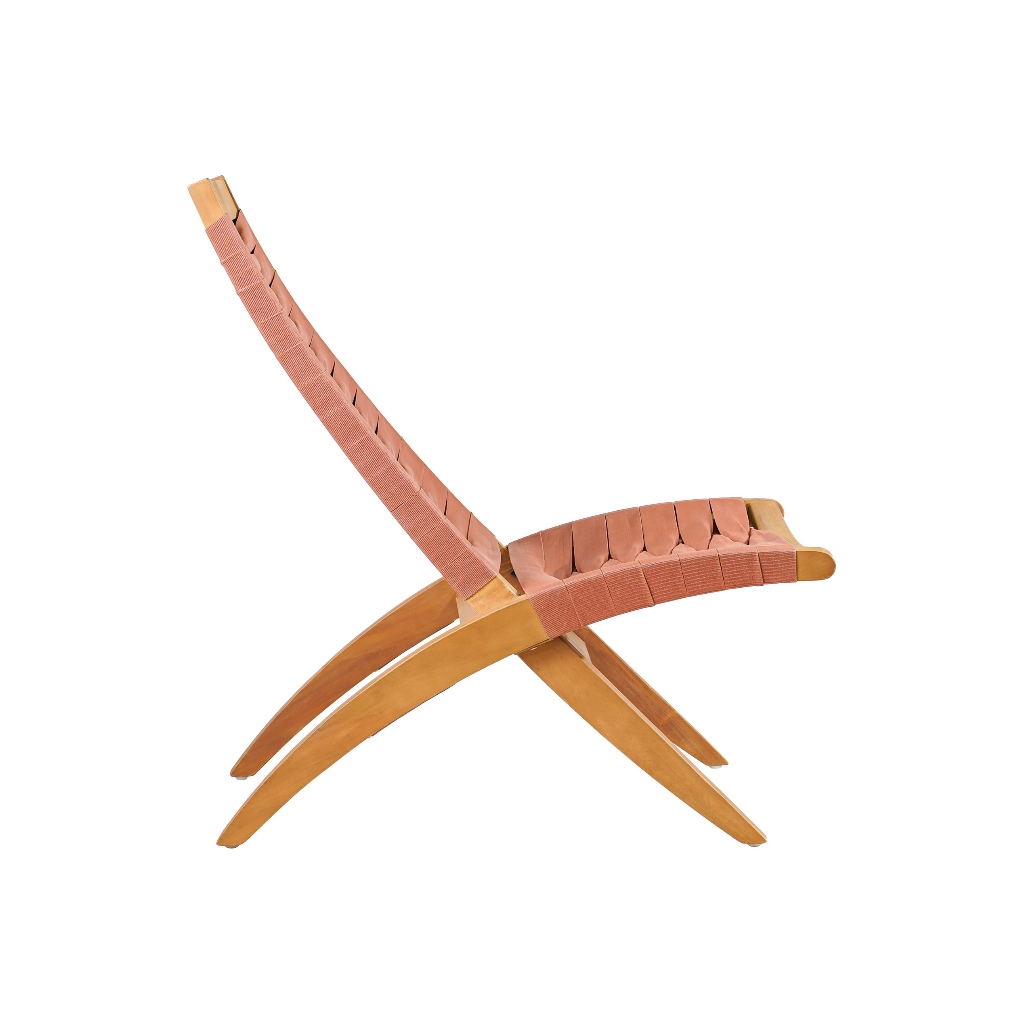 silla sava de exterior en madera de acacia y tejido sintético color terracota vista lateral