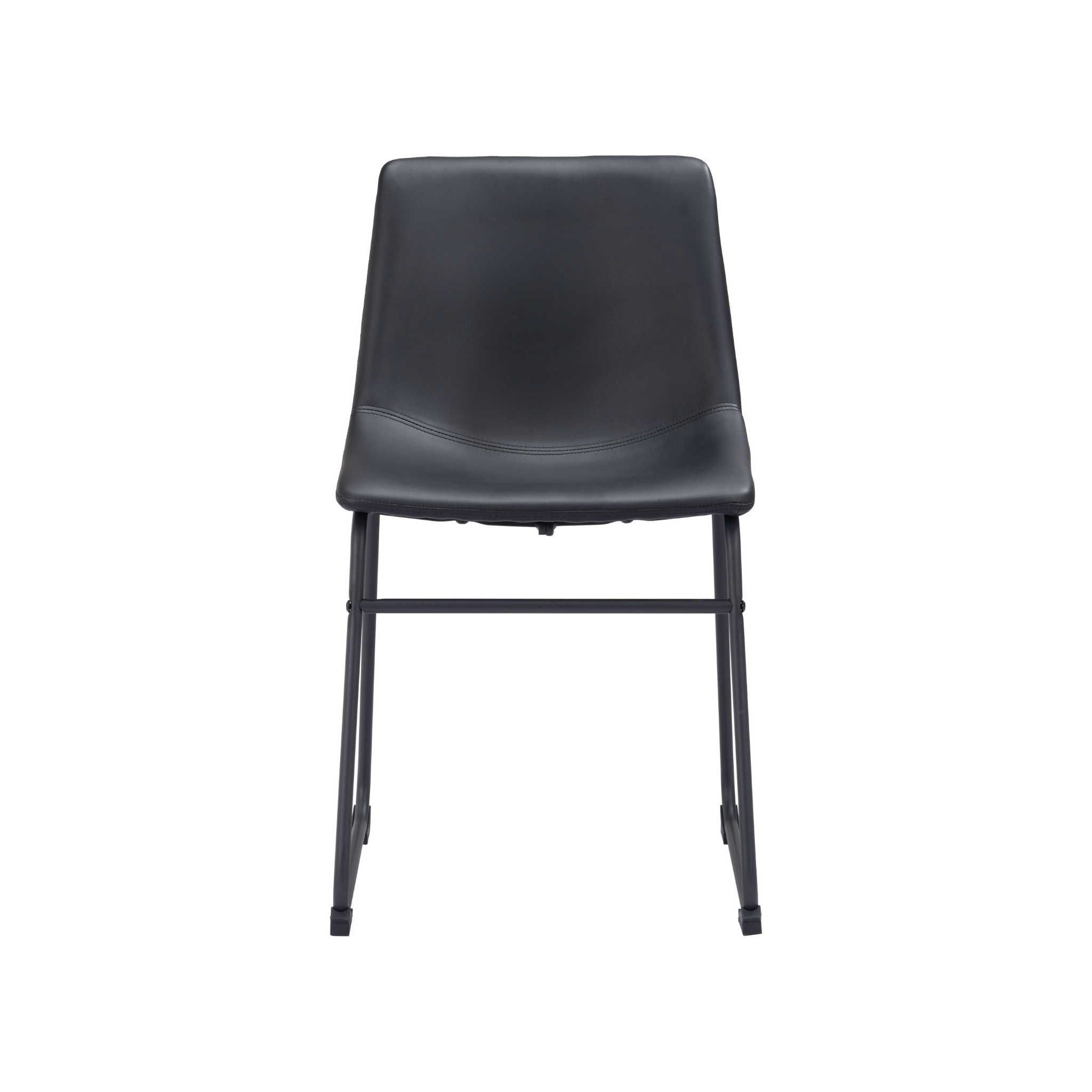 Vista frontal de la Silla Varo con tapizado negro y base tubular