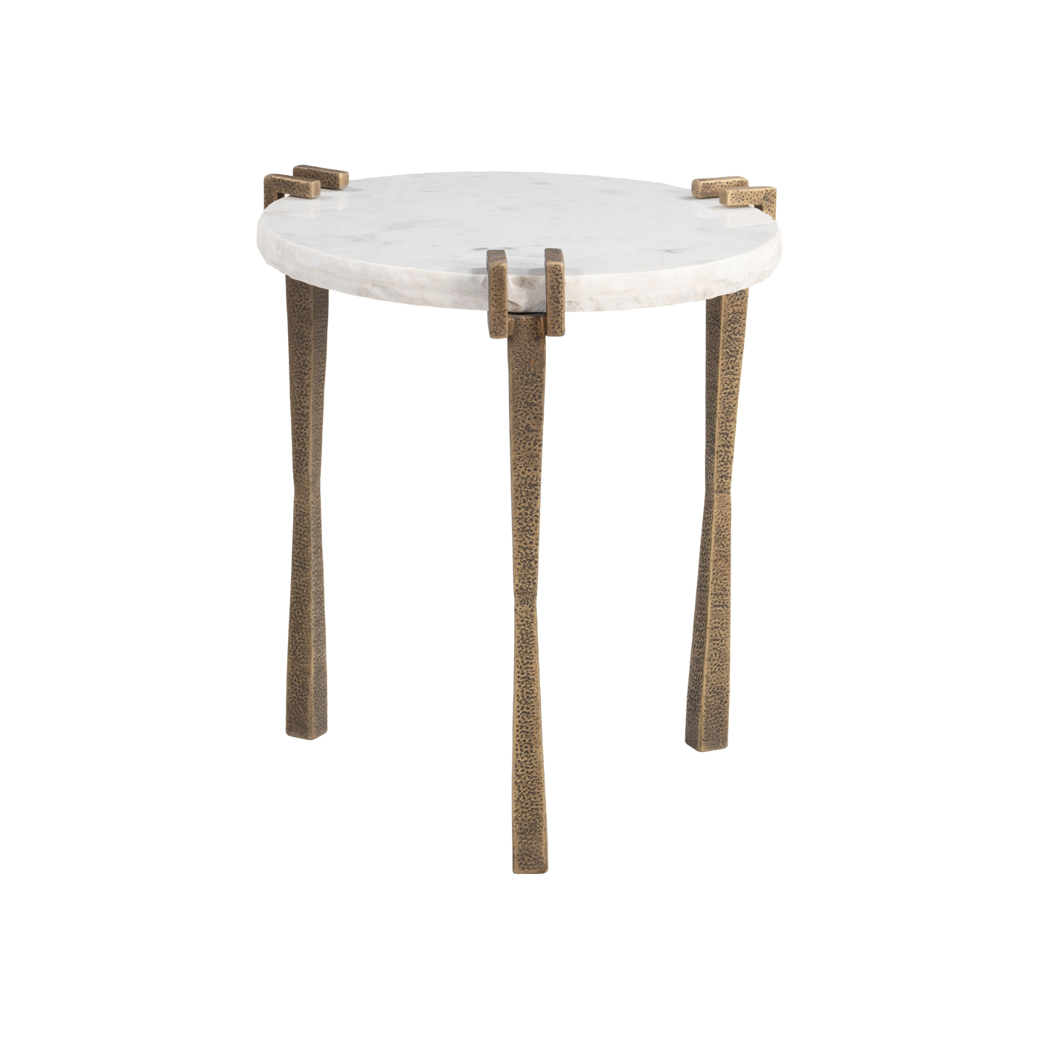 Mesa Lateral Lura vista en ángulo con estructura escultórica de hierro