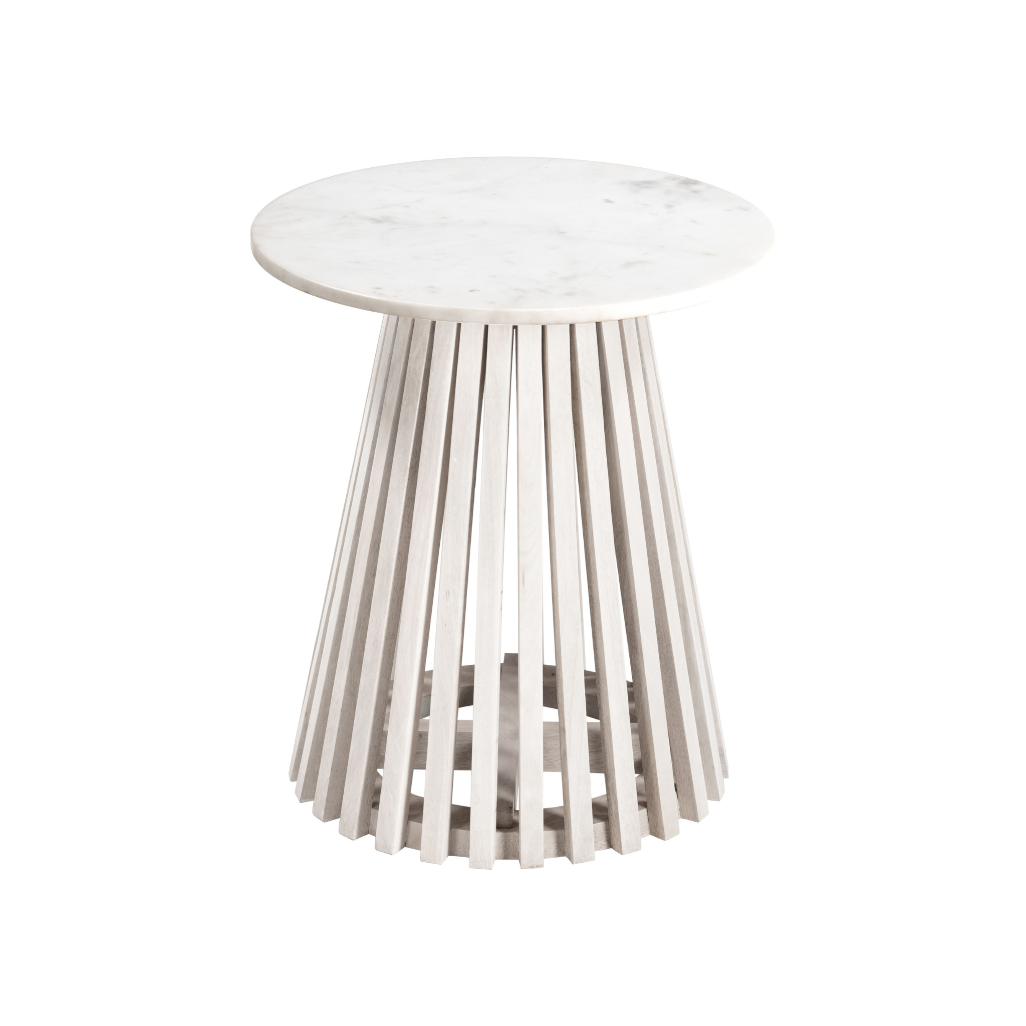 Mesa auxiliar Revna con mármol blanco – vista en ángulo.