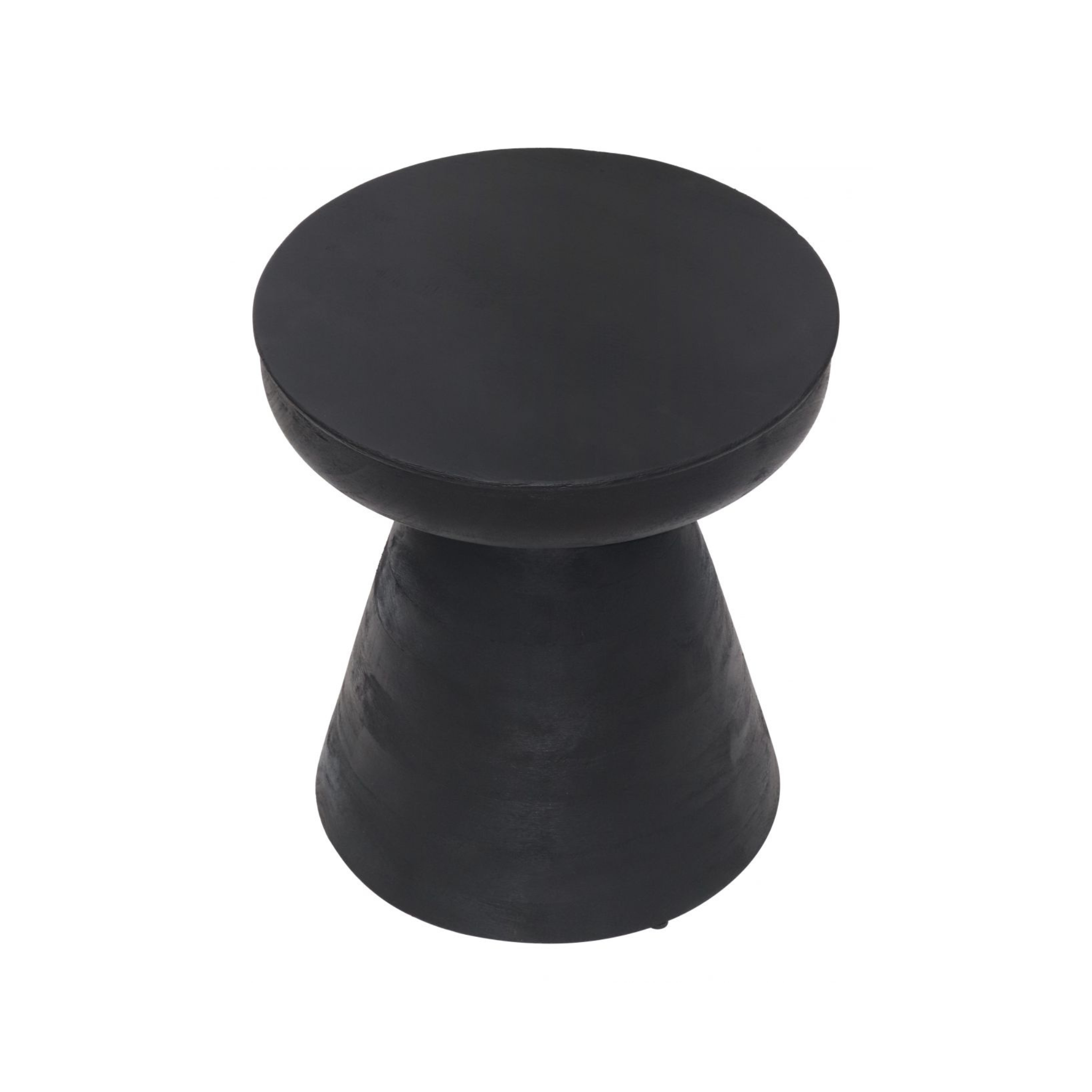 Vista superior de la Mesa Lateral Moro negra con superficie redonda lisa