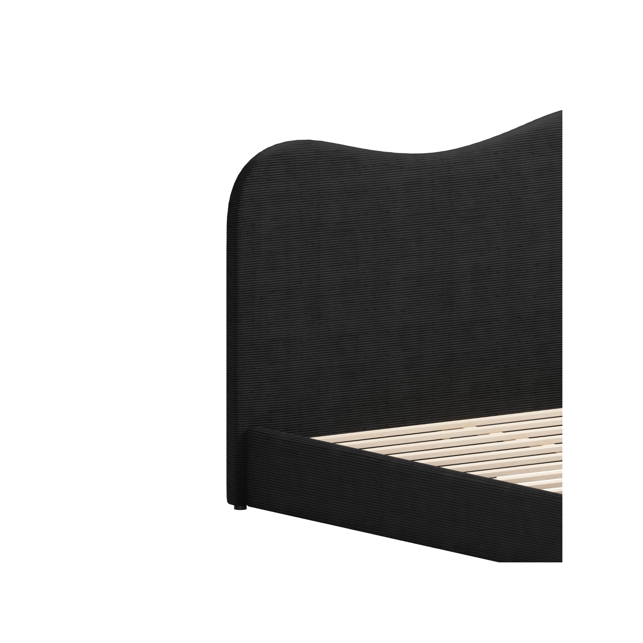 detalle de la cabecera tapizada de la cama king sele en tela negra