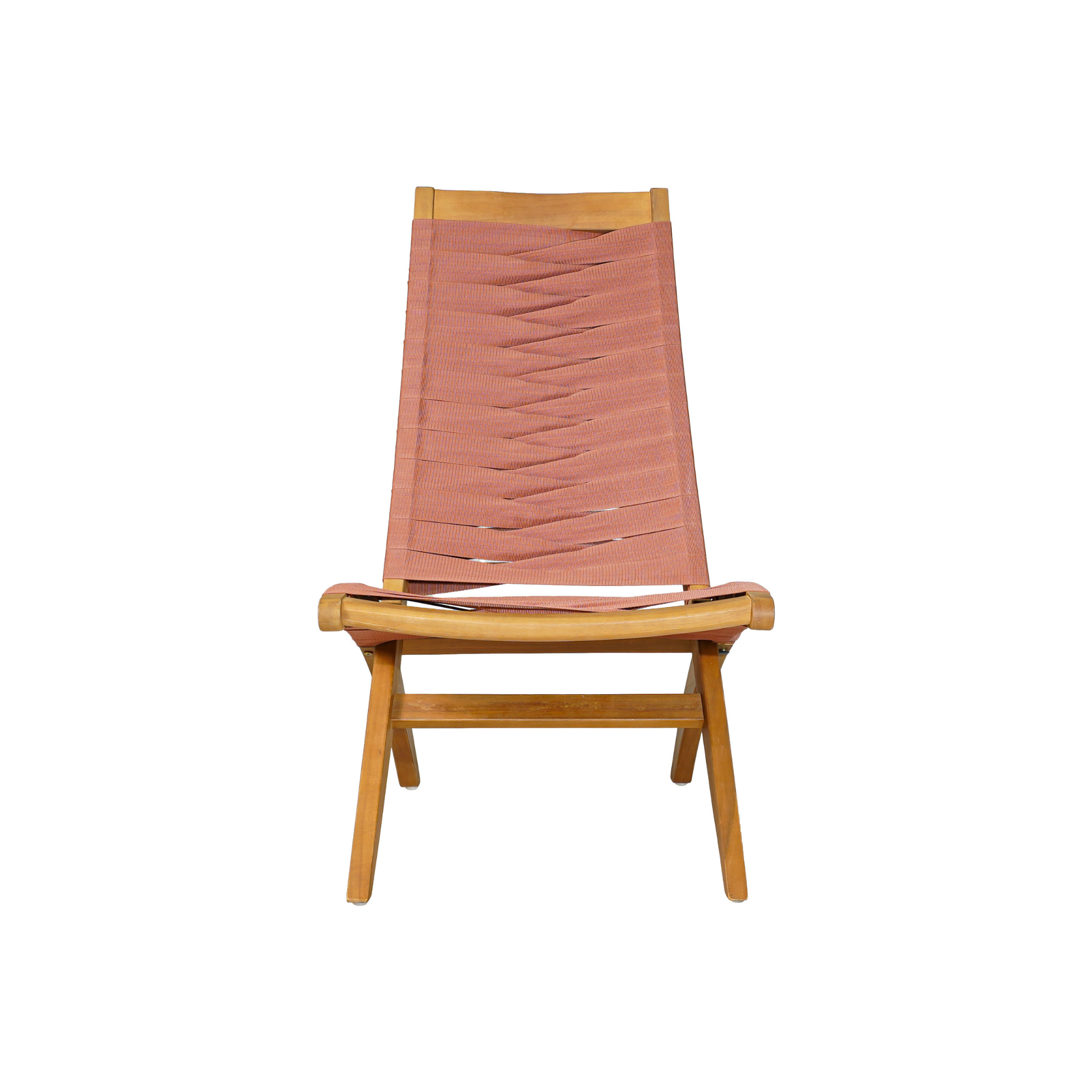 silla sava de exterior en madera de acacia y tejido sintético color terracota vista frontal